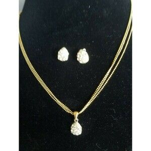 Vintage Avon HS gold tone 3 strand chaine w/rhinestone pendant and earrings set